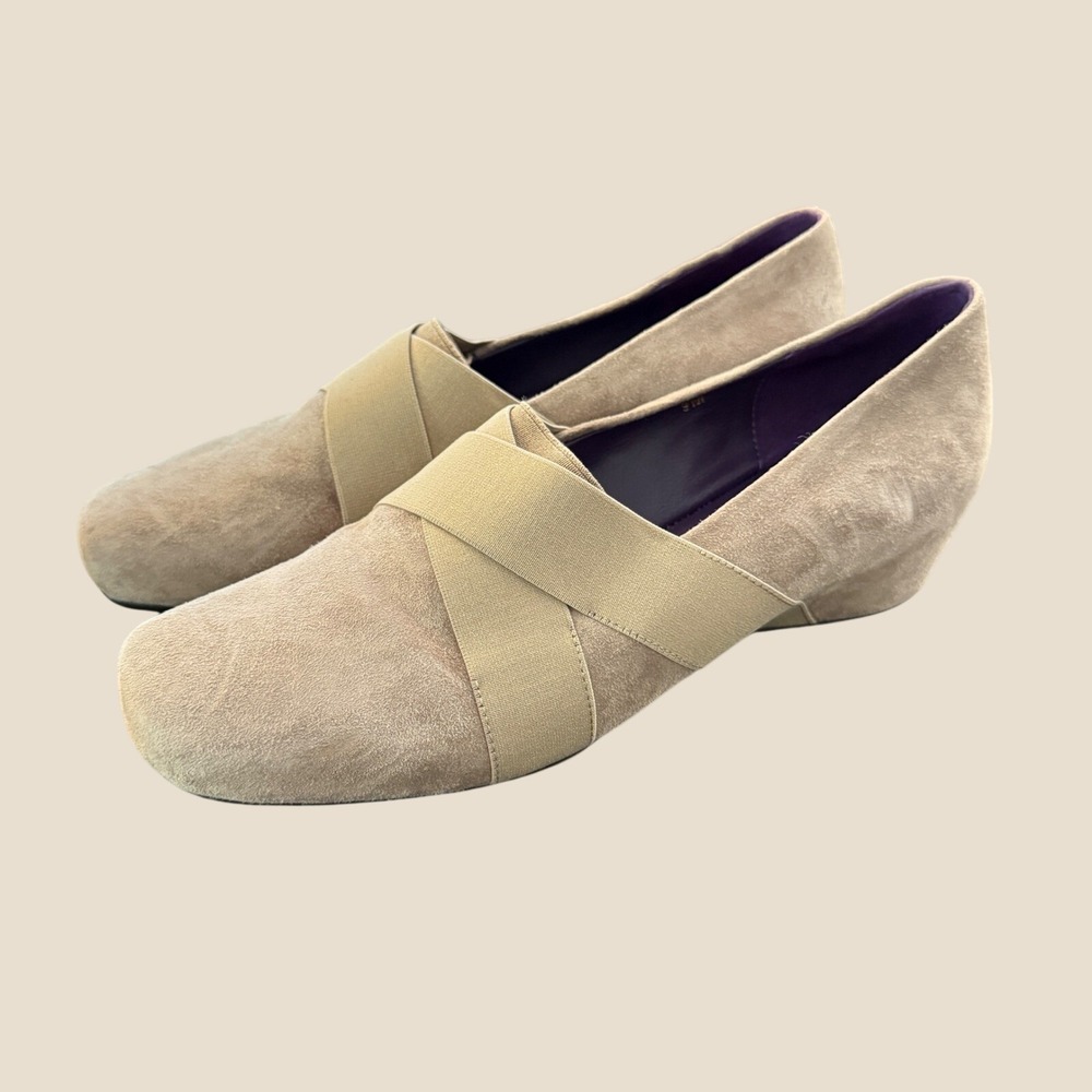 VANELi Maiya Tan Slip-On Shoes Suede Wedge Loafers Womens 9 Beige Elastic Straps